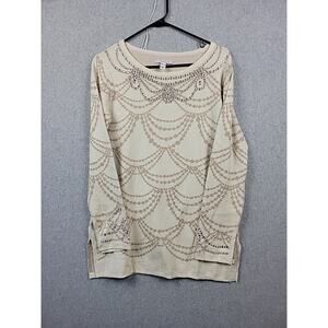 Isaac Mizrahi Live! Beige Knit Long Sleeve Studded Tunic Sweater Women's XS